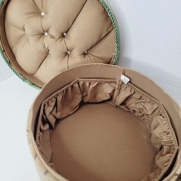 Vintage 2pc Sewing Box Storage Round Palm Trees & Bamboo Storage 7.25" & 5.5" - Picture 5 of 12